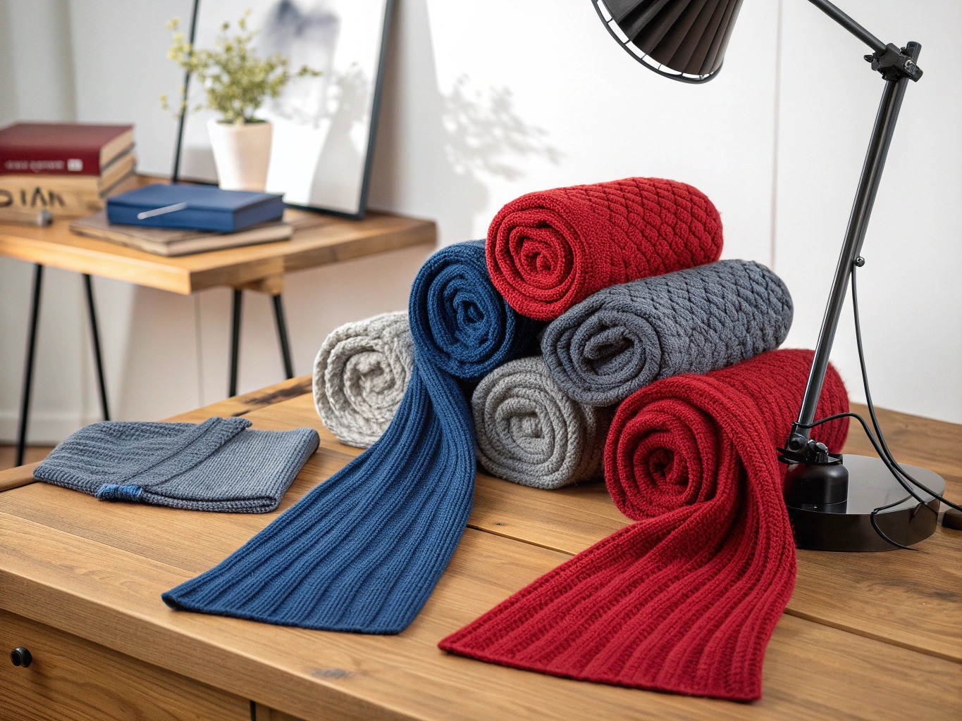 Warm woolen mufflers and knitted scarves for winter