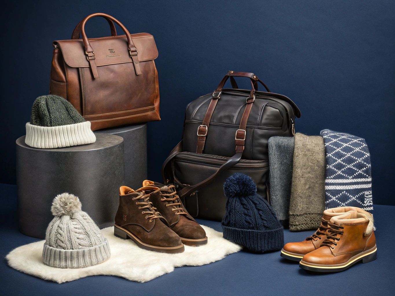 Premium bags, woolen caps and winter wear accessories collection on sale