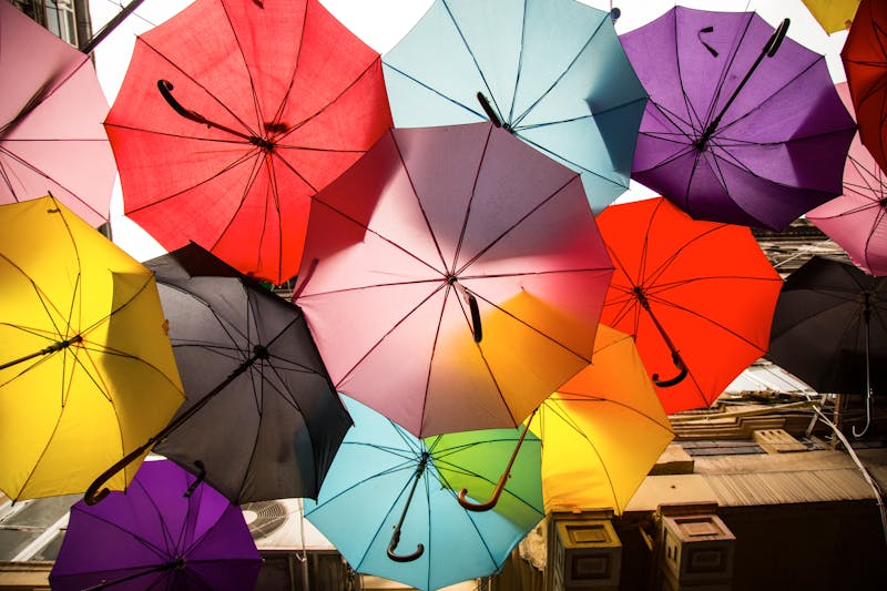 Colorful assorted umbrellas for monsoon rain protection