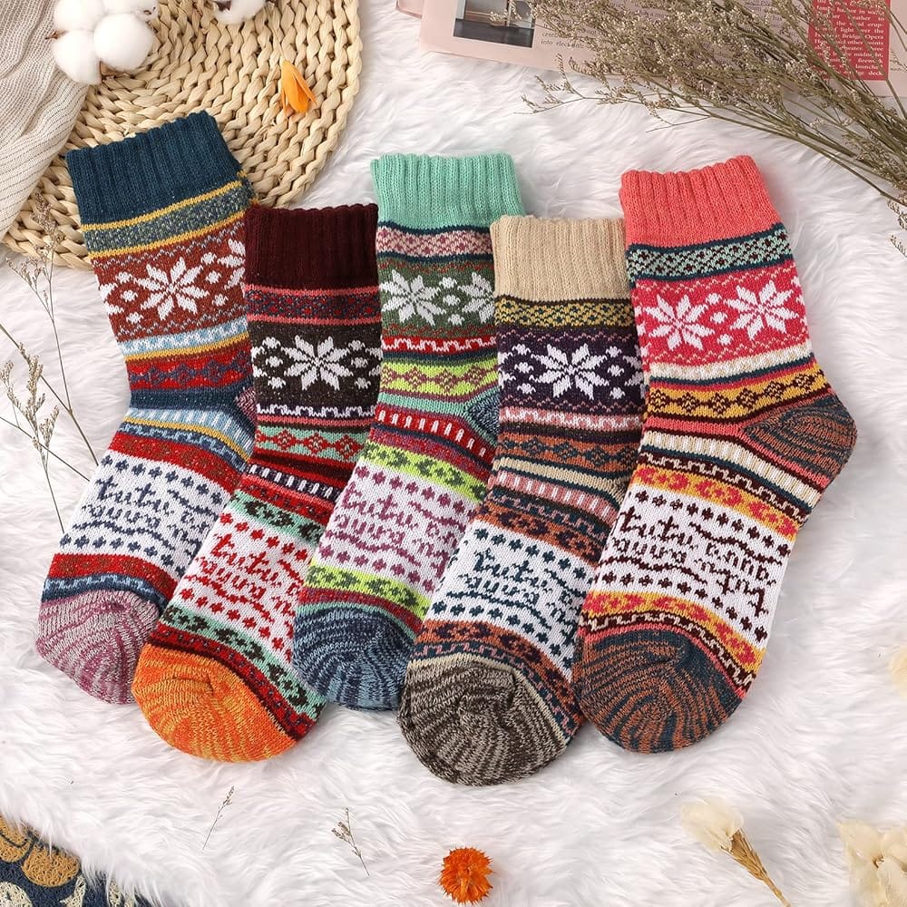 Colorful thick warm woolen socks collection for cold winter weather